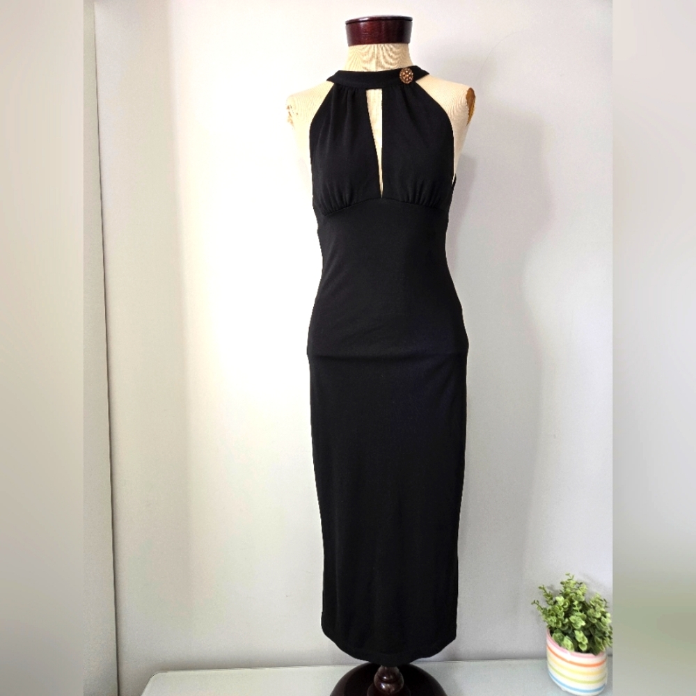 A.B.S BY ALLEN SHWARTZ Vintage  Black Halter Dresswith Collar Gem. Size Small